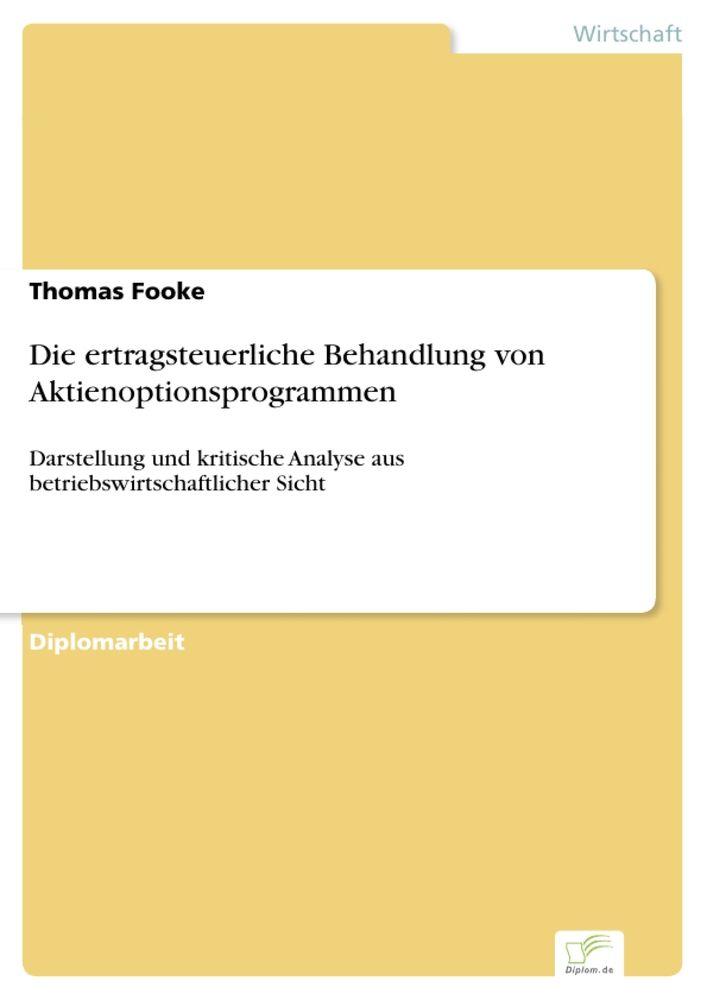 Die ertragsteuerliche Behandlung von Aktienoptionsprogrammen
