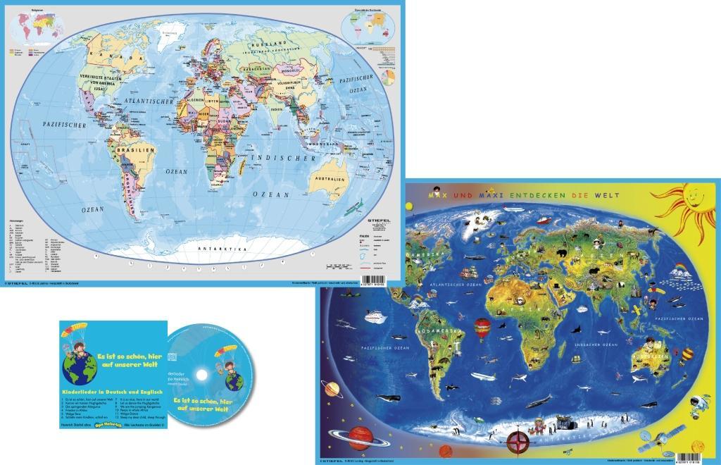 Duo-Schreibunterlag Weltkarte physisch Weltkarte mit Ausschnitt Zentraleuropa