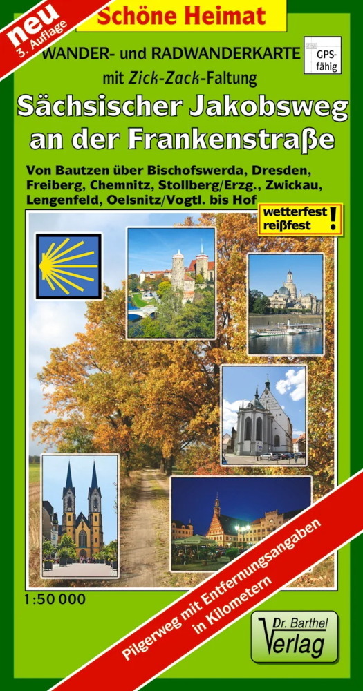 Sächsischer Jakobsweg an der Frankenstraße. Radwander- und Wanderkarte