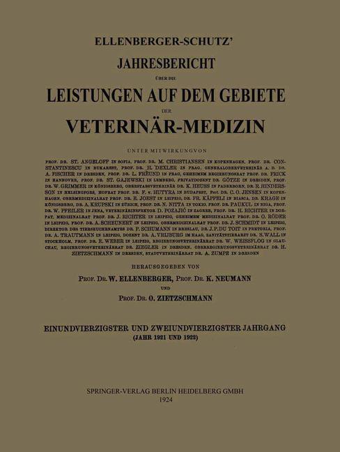Ellenberger-Schütz Jahresbericht über die Leistungen auf dem Gebiete der Veterinär-Medizin