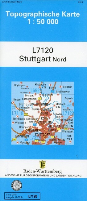 Topographische Karte Baden-Württemberg Stuttgart Nord