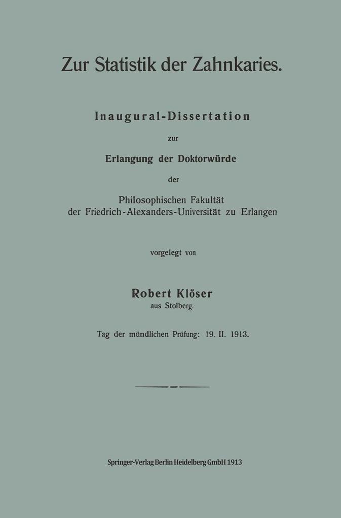 Zur Statistik der Zahnkaries