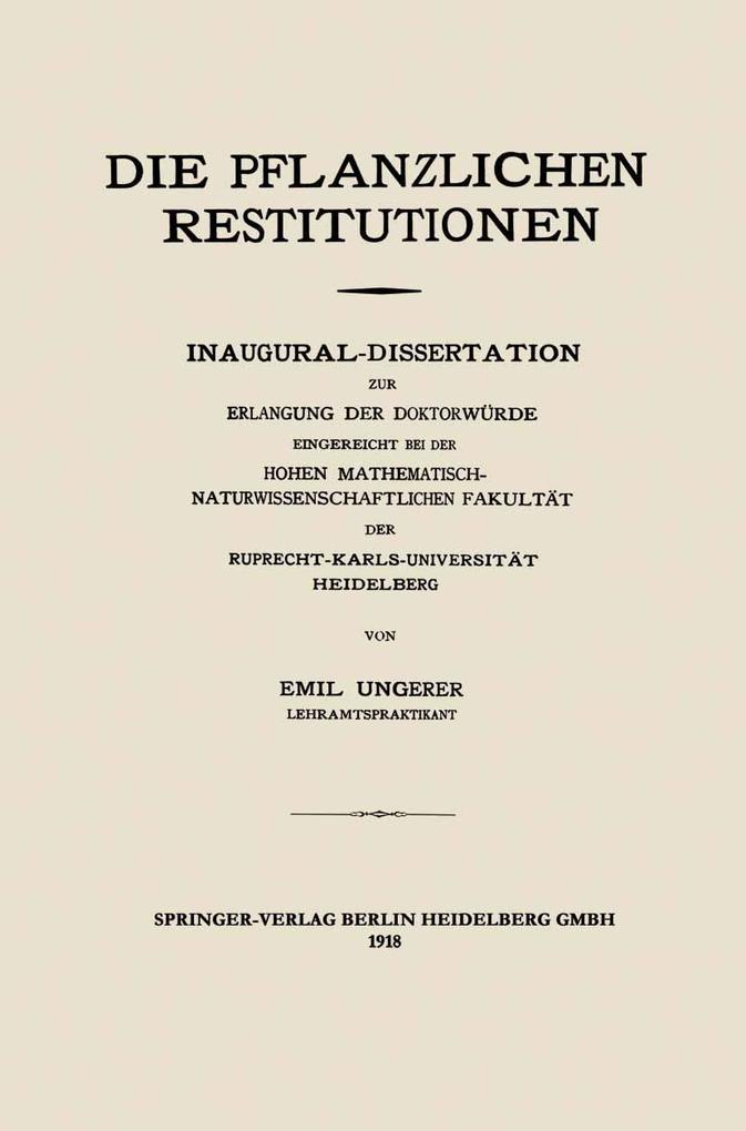 Die Pflanzlichen Restitutionen