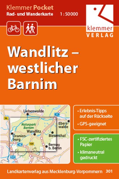 Klemmer Pocket Rad- und Wanderkarte Wandlitz - westlicher Barnim 1 : 50 000