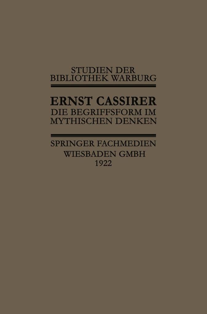 Die Begriffsform im Mythischen Denken