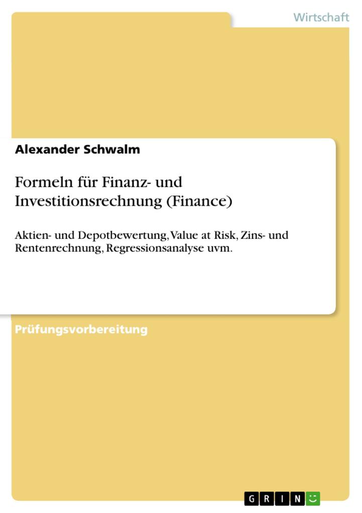 Formeln für Finanz- und Investitionsrechnung (Finance)