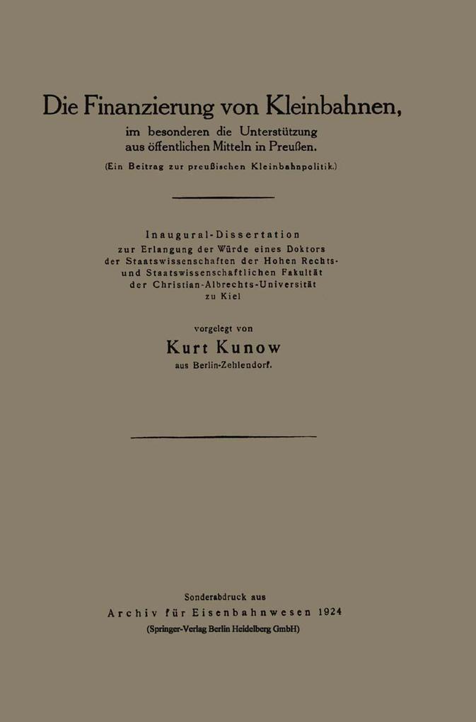Die Finanzierung von Kleinbahnen