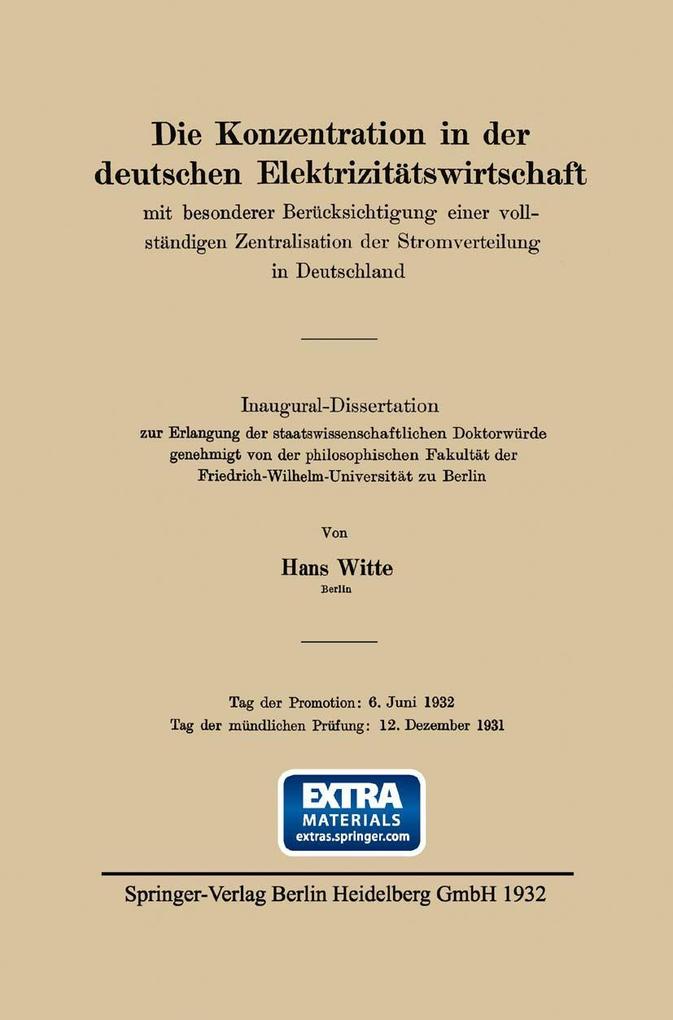 Die Konzentration in der deutschen Elektrizitätswirtschaft