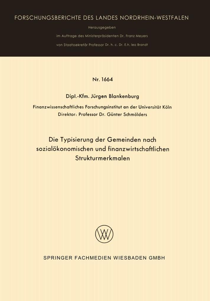 Die Typisierung der Gemeinden nach sozialökonomischen und finanzwirtschaftlichen Strukturmerkmalen