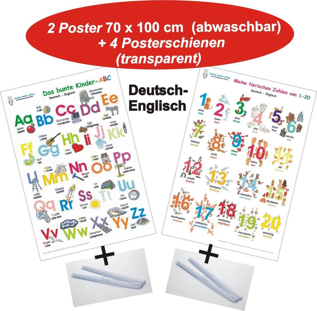 Das bunte Kinder-ABC + Meine tierischen Zahlen von 1-20 Deutsch/Englisch + Posterschienen