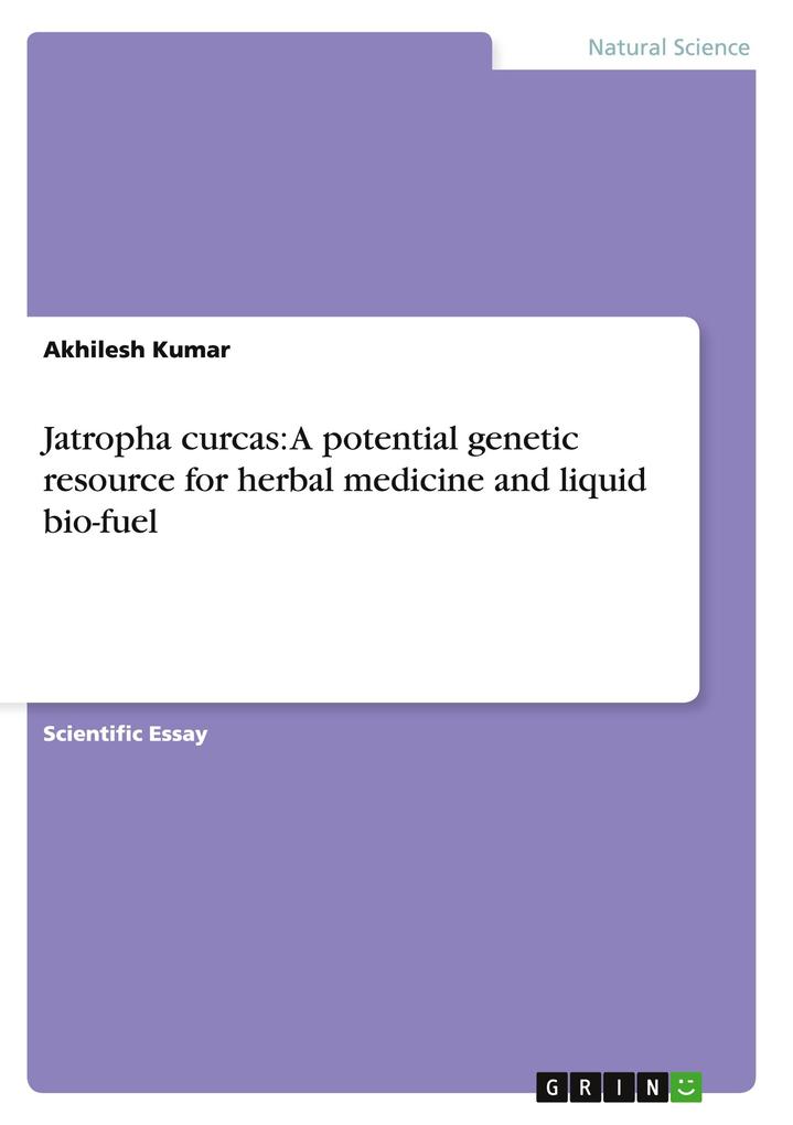 Jatropha curcas: A potential genetic resource for herbal medicine and liquid bio-fuel