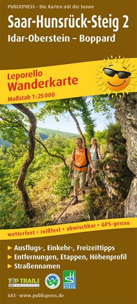Publicpress Saar-Hunsrück-Steig 2. Idar-Oberstein - Boppard Wanderkarte 1 , 25 000