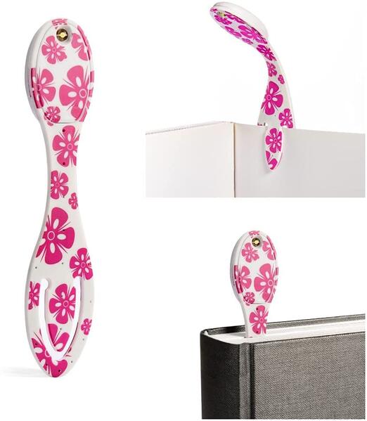 Flexilight Pink Flowers | 2 in 1 Leselampe & Lesezeichen | LED Leselicht | Geschenk für Leser Buchliebhaber | Deutsche Ausgabe