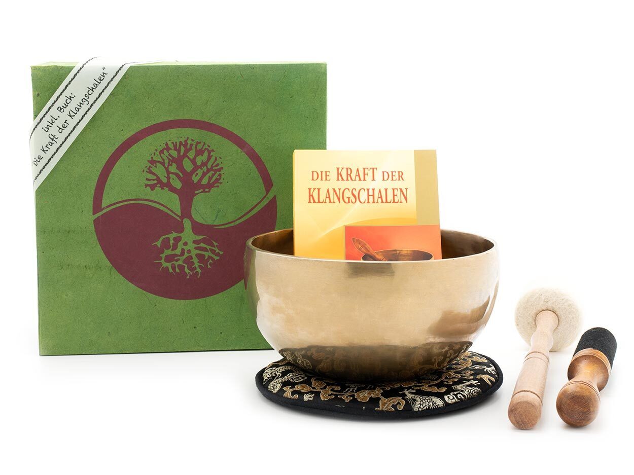 Großes Klangschalen-Geschenk-Set Yin-Yang grün/braun
