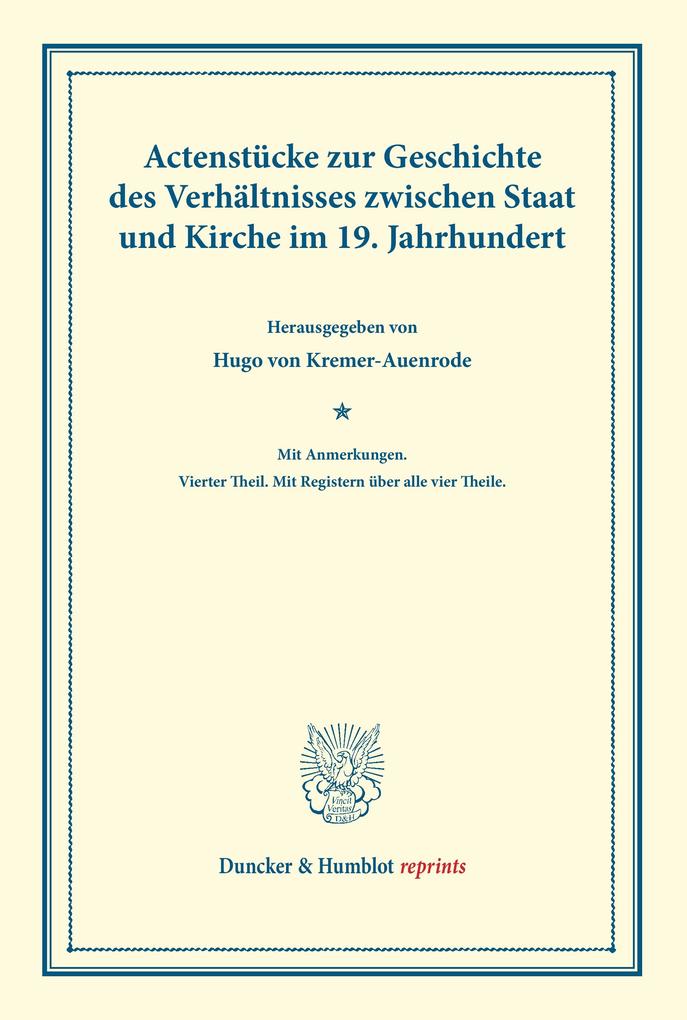 Actenstücke zur Geschichte des Verhältnisses zwischen Staat und Kirche im 19. Jahrhundert