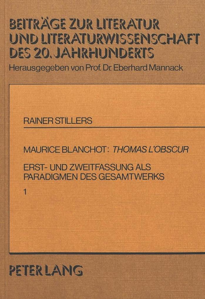 Maurice Blanchot: Thomas l'Obscur