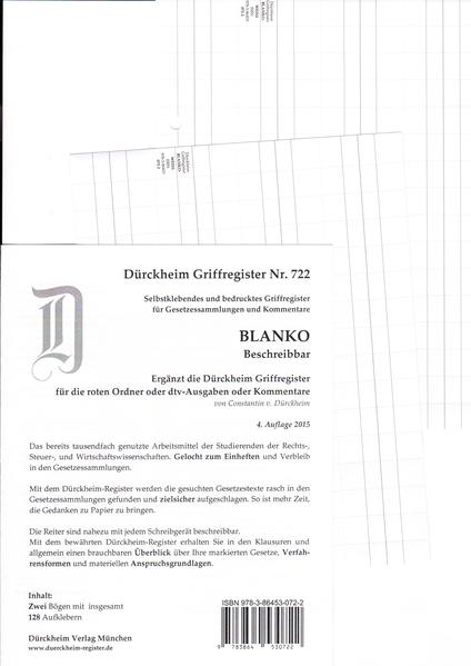 DürckheimRegister® BLANKO-WEISS beschreibbar für Gesetzessammlungen Nr. 722