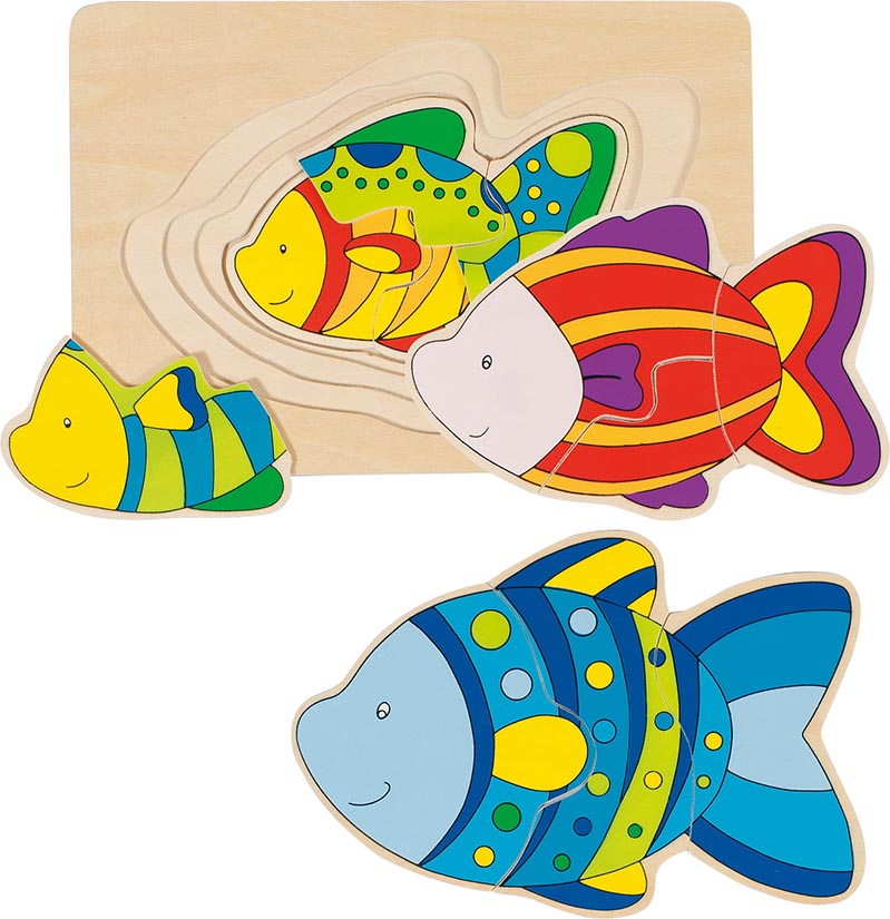 Image of Goki 57897 - Schichtenpuzzle Fisch Holz 11 Teile