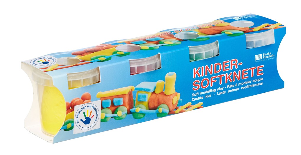 Becks Plastilin Krealin Softknete 560g 4 Dosen je 140g im Karton 4 Farben