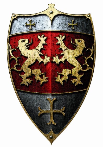 BestSaller 1164 - Ritterschild Holz 49x32cm mit Löwen Motiv mit Ledergriff