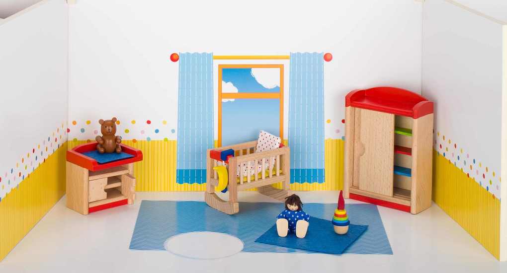 Image of Goki 51905 - Puppenmöbel Kinderzimmer für Puppenhaus 12-teilig