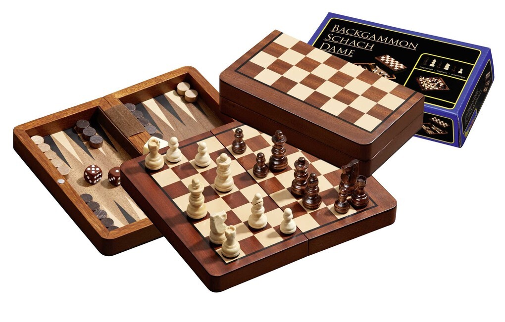 Philos 2517 - Schach Backgammon Dame Set Reise Feld 18 mm magnetisch