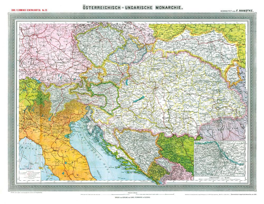 Hist. Karte: ÖSTERREICHISCH-UNGARISCHE MONARCHIE um 1908 (gerollt)