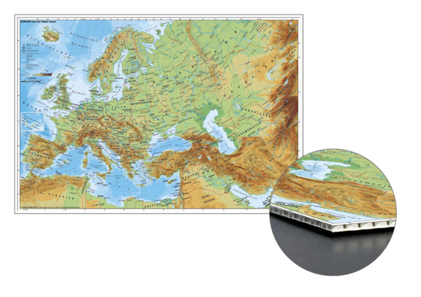 Stiefel Wandkarte Kleinformat Europa und der Nahe Osten physisch zum Pinnen auf Wabenplatte Planoka