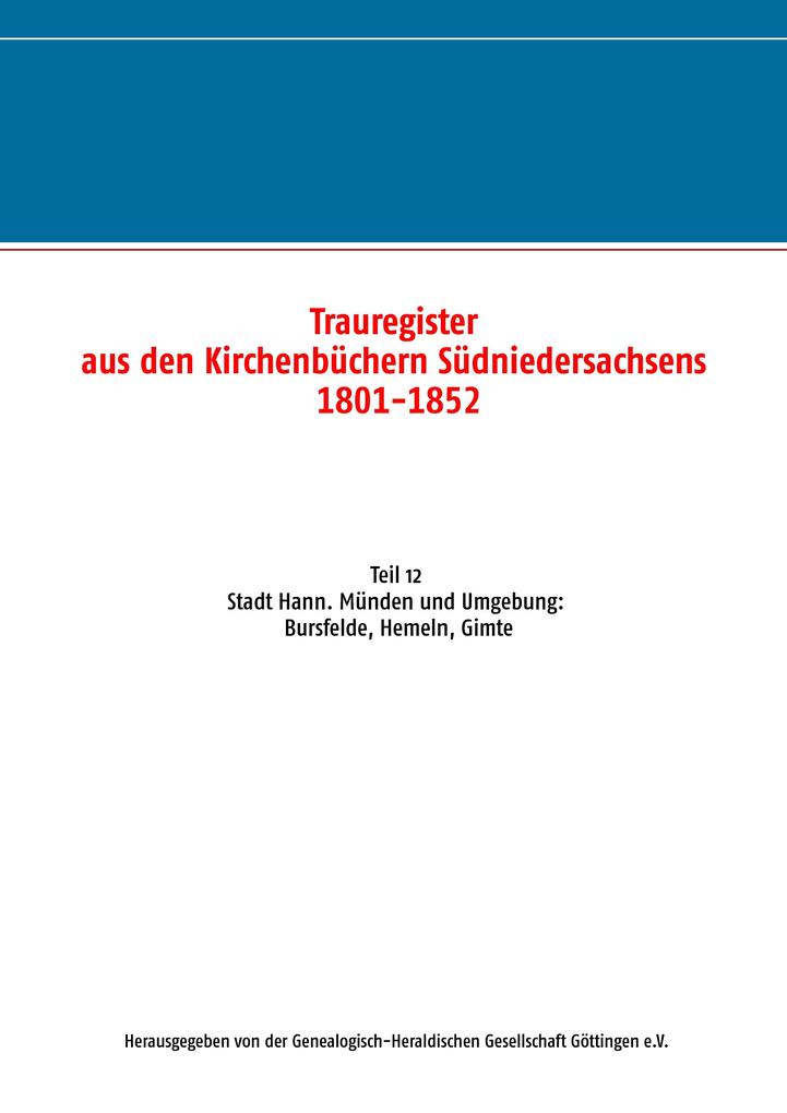 Trauregister aus den Kirchenbüchern Südniedersachsens 1801-1852