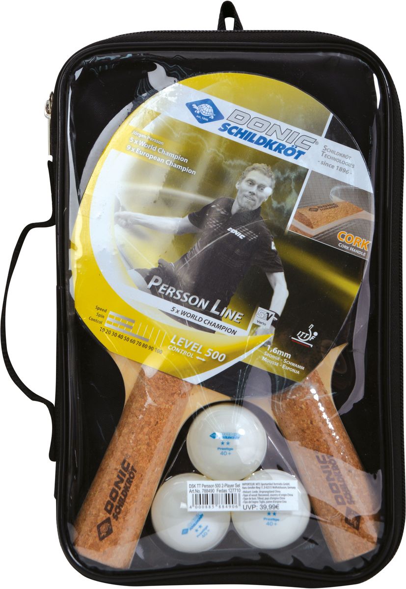 Donic-Schildkröt Schwarz Tischtennis-Set Persson 500 Kork In Tragetasche - Image 7