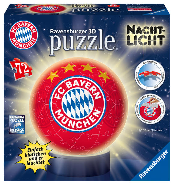 Ravensburger 12177 - FC Bayern München Puzzleball mit Nachtlicht 3D 72 Teile