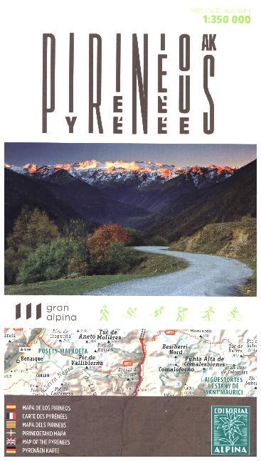 Topographische Karte Pyrenees. Pirineos. Pyrenäen. Pirineos. Pyrenäen