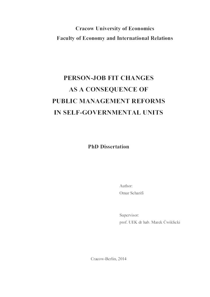 Person-Job Fit Changes As A Consequence Of Public Management Reforms In Self-Governmental Units
