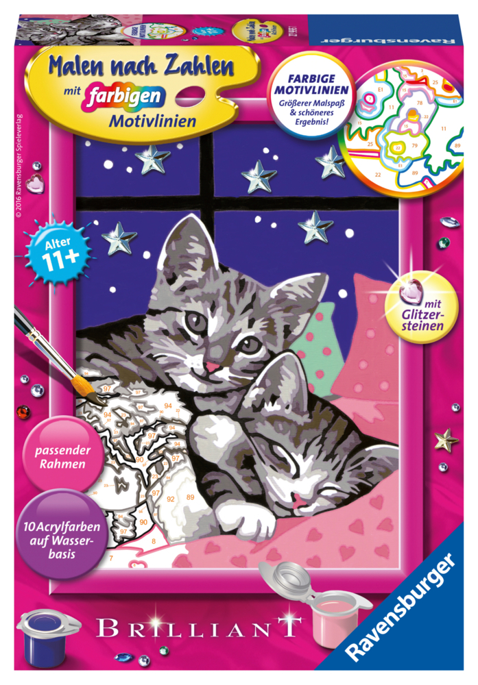 Ravensburger - Malen nach Zahlen mit farbigen Motivlinien - Schlafende Katzen