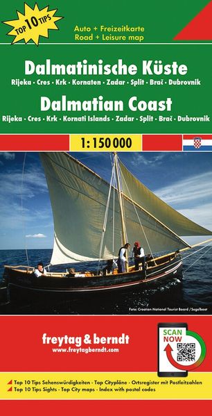 Dalmatinische Küste Rijeka - Cres - Krk - Kornaten - Zadar - Split - Brac - Dubrovnik Autokarte 1:150.000