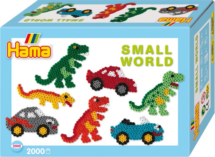 Hama® Bügelperlen Midi - Geschenkpackung kleine Welt Dinosaurier & Auto blau 2000