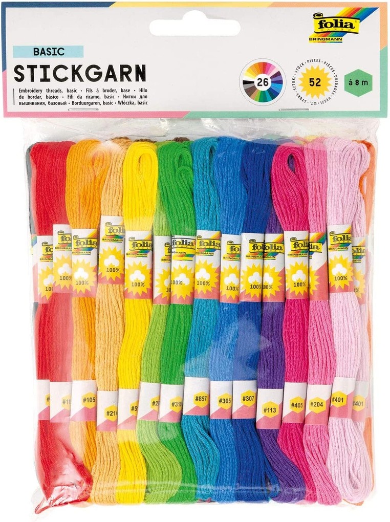 folia Stickgarn, 52 Docken à 8 m, farbig sortiert