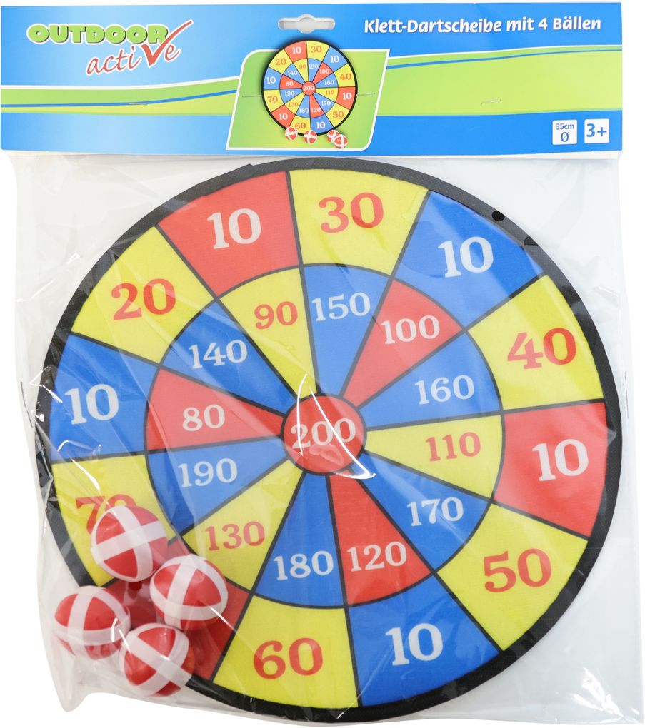 Outdoor active Dartscheibe Klett mit 4 Bällen # 35 cm