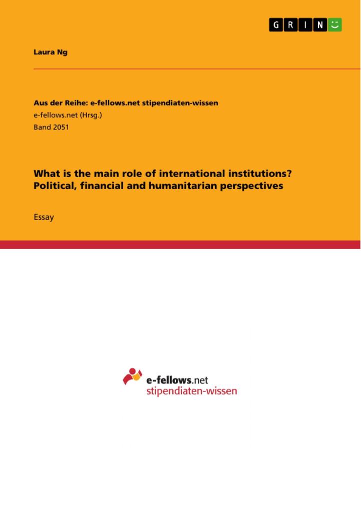 What is the main role of international institutions? Political financial and humanitarian perspectives