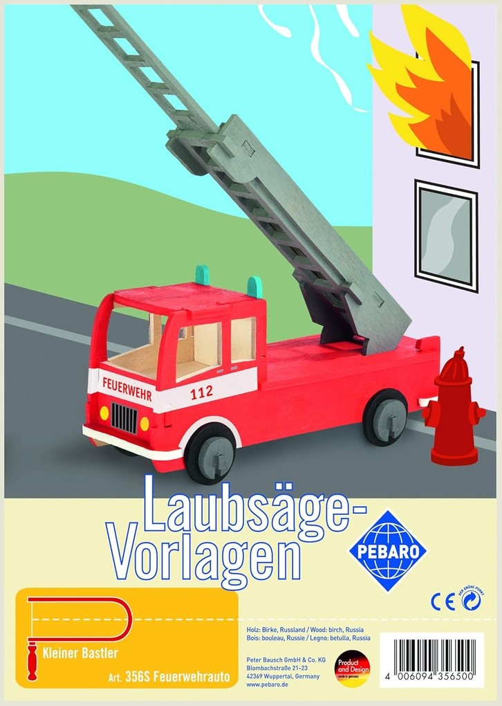 PEBARO 356S - Laubsägevorlage Feuerwehrauto 1 Platte Größe DIN A4