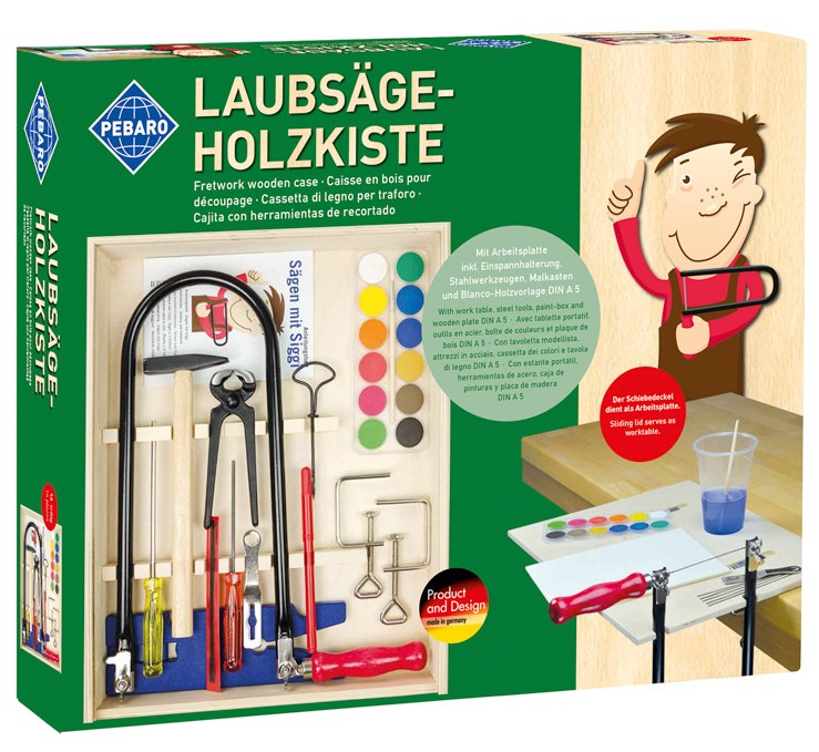 Pebaro - Laubsäge-Set in der Holzbox mit Arbeitsplatte