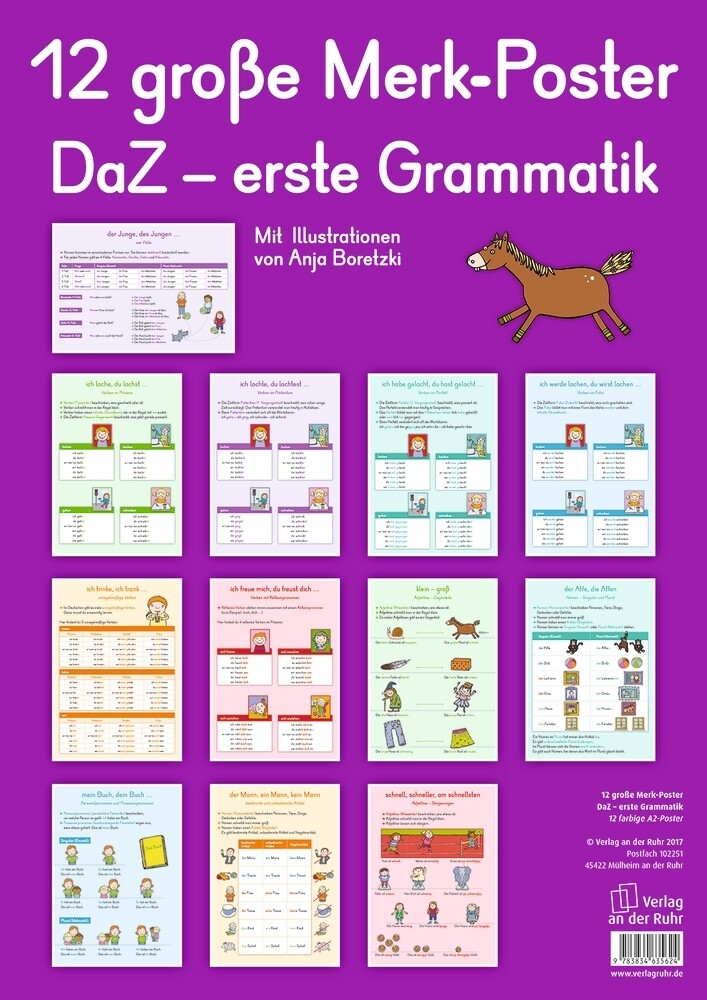 12 große Merk-Poster DaZ - erste Grammatik