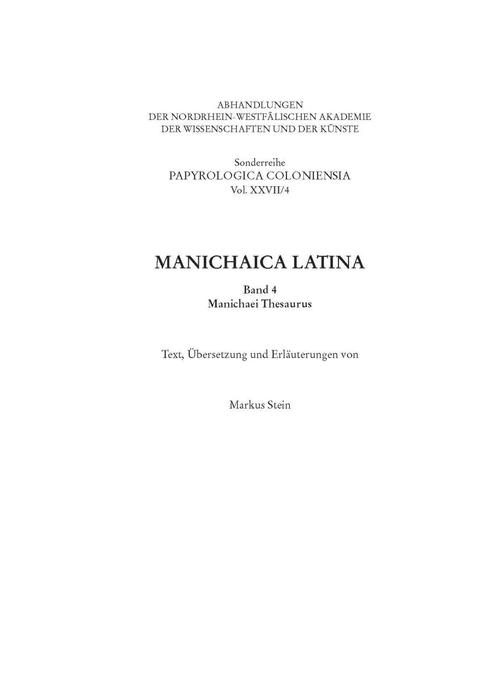 Manichaica Latina. Bd.4 - Markus Stein