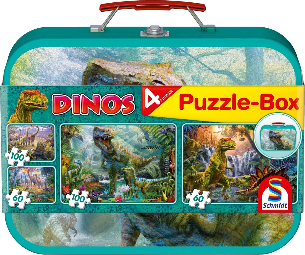 Dinos Puzzle-Box 2 x 60 2 x100 Teile im Metallkoffer