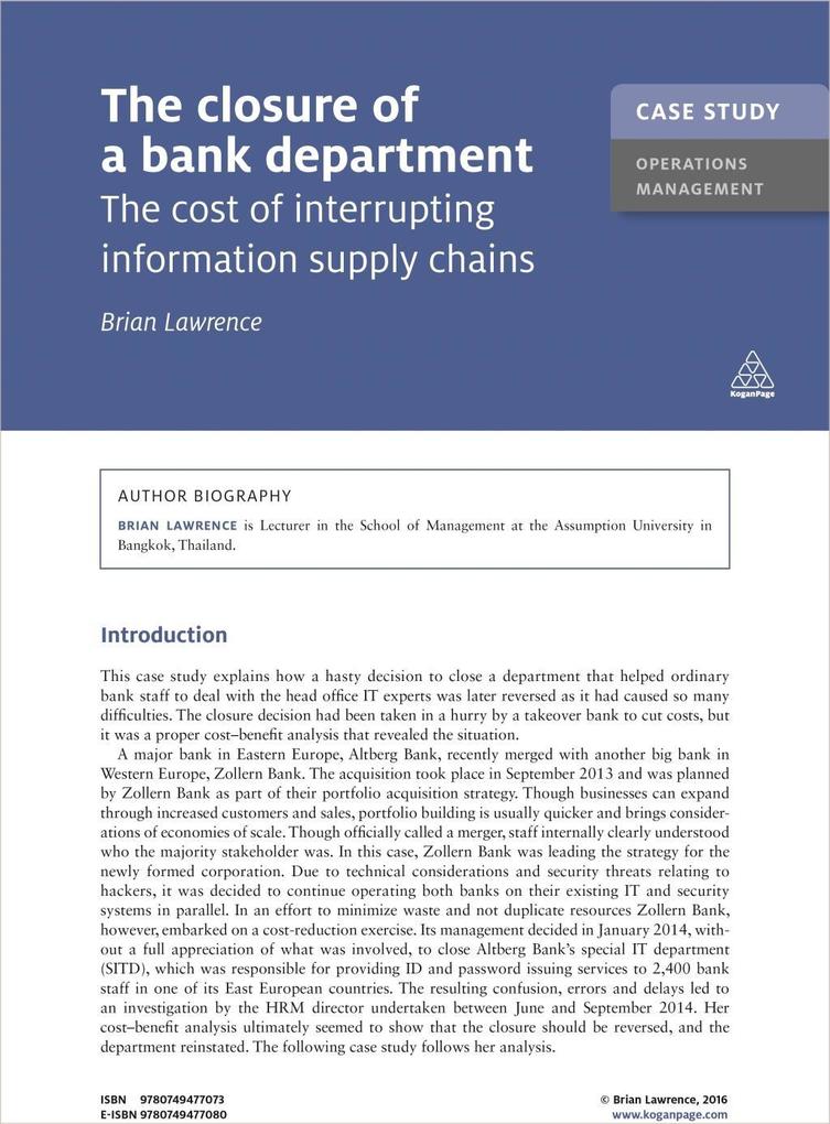 Case Study: The Closure of a Bank Department