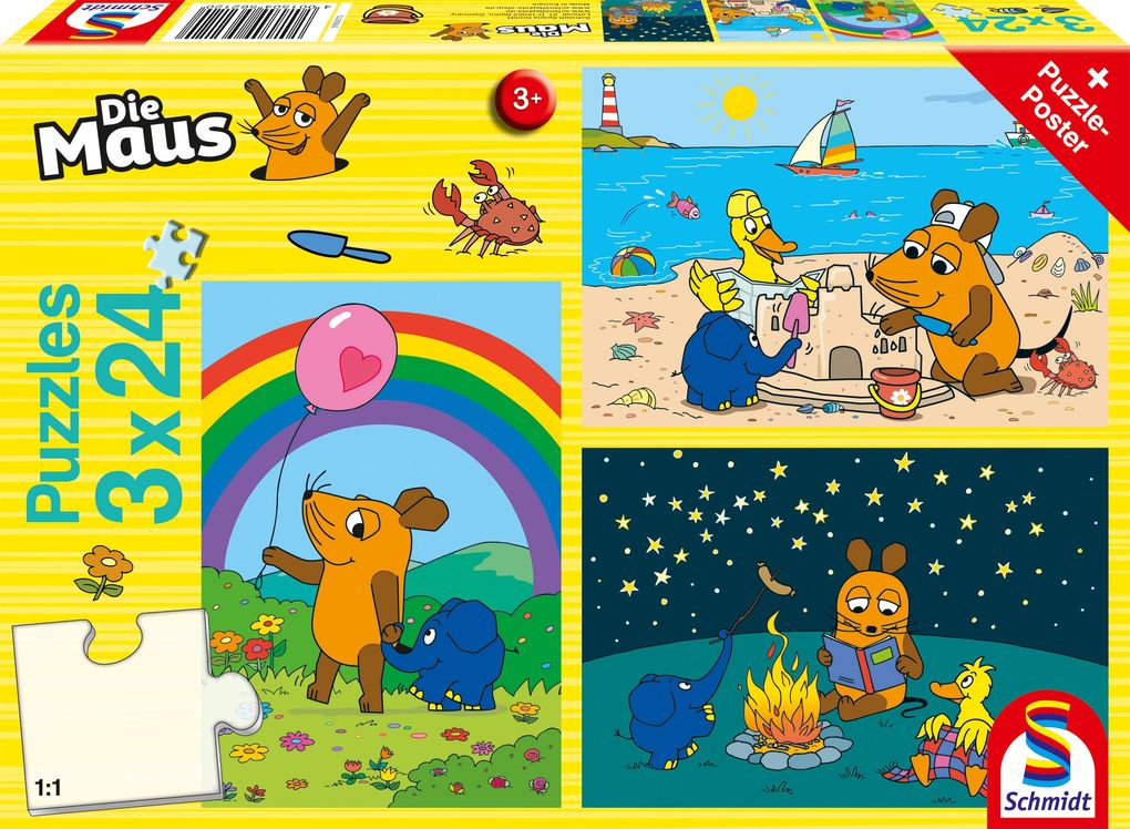 Die Maus: Gute Freunde. 3 x 24 Teile Puzzle