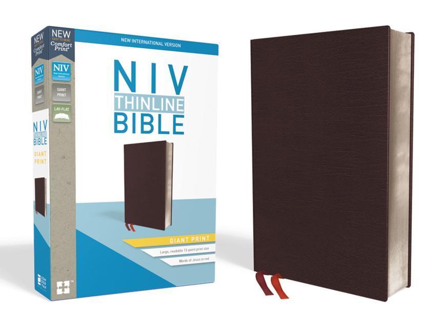 NIV Thinline Bible Giant Print Bonded Leather Burgundy Indexed Red Letter Edition