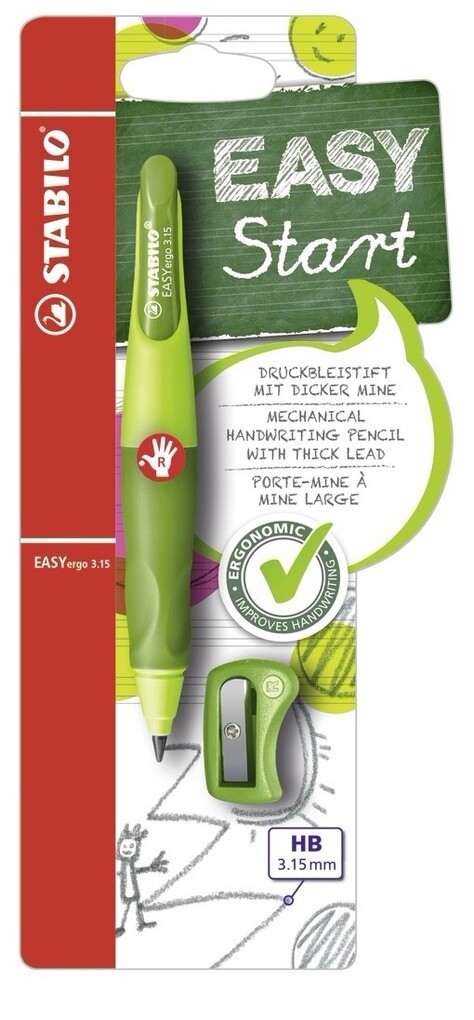 STABILO Druckbleistift Druck-Bleistift für Rechtshänder EASYergo 3.15 grün Stift & Spitzer