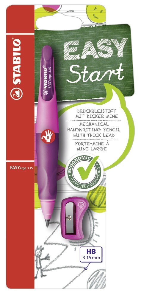 STABILO Bleistift EASYergo 3.15 pink/lila HB mit Spitzer Rechtshänder
