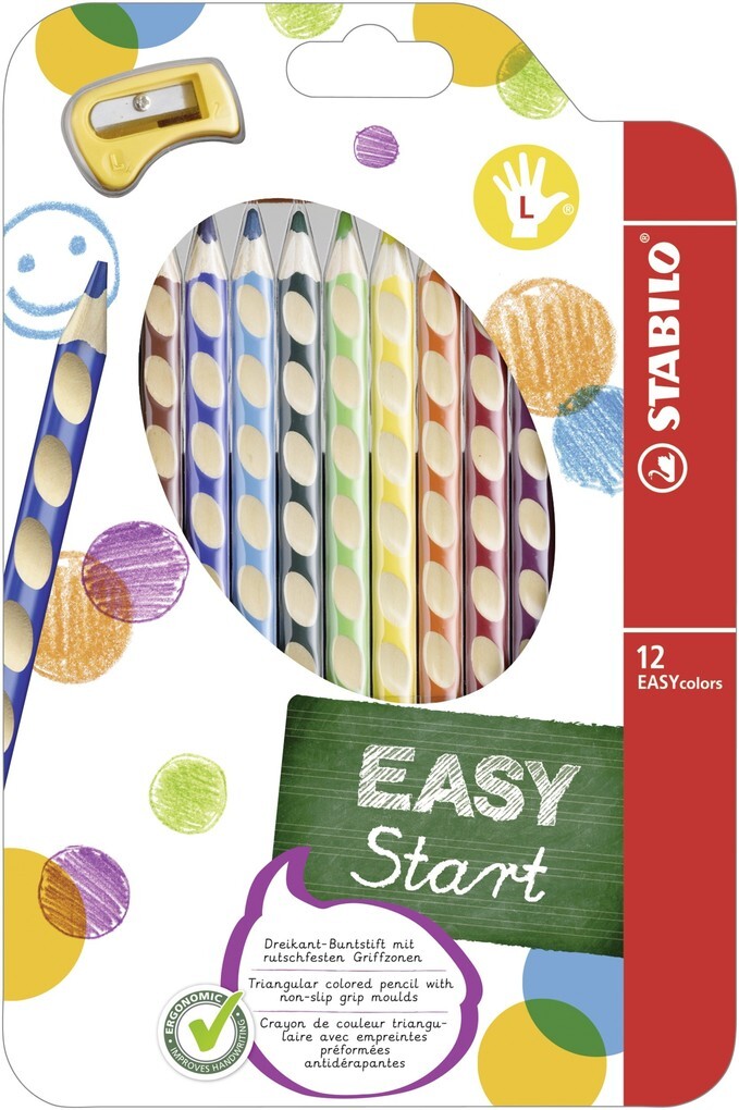 STABILO Buntstifte EASYcolors 12er Set mit Spitzer Linkshänder